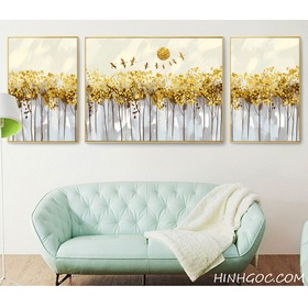 File tranh sơn dầu trừu tượng rừng cây lá vàng - HG140