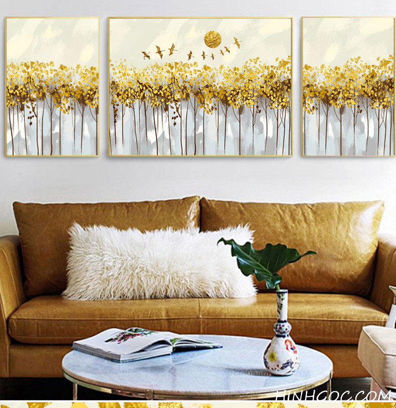 File tranh sơn dầu trừu tượng rừng cây lá vàng - HG140