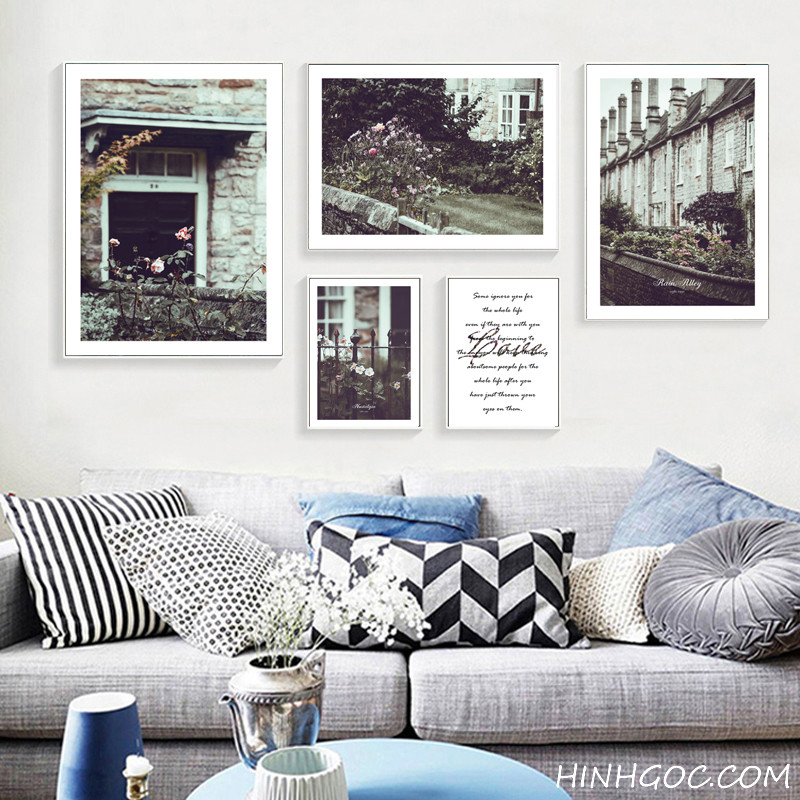 File tranh bộ 5 bức kết hợp kiến trúc xám Bắc Âu - HG513