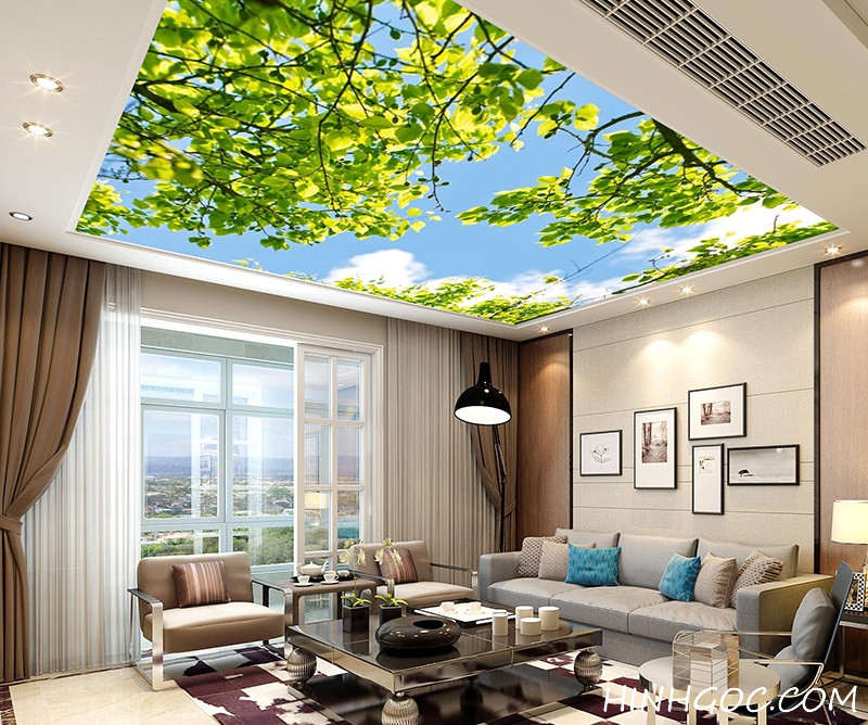 File tranh bầu trời qua vòm cành lá xanh - DT001