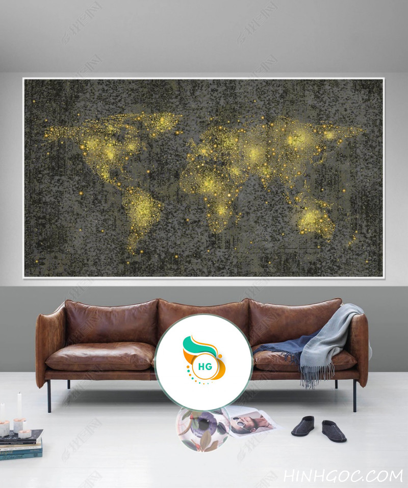 File tranh nghệ thuật ánh sáng bản đồ thế giới - HG147