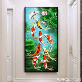 FIle tranh sơn dầu cửu ngư quần hội - HG160