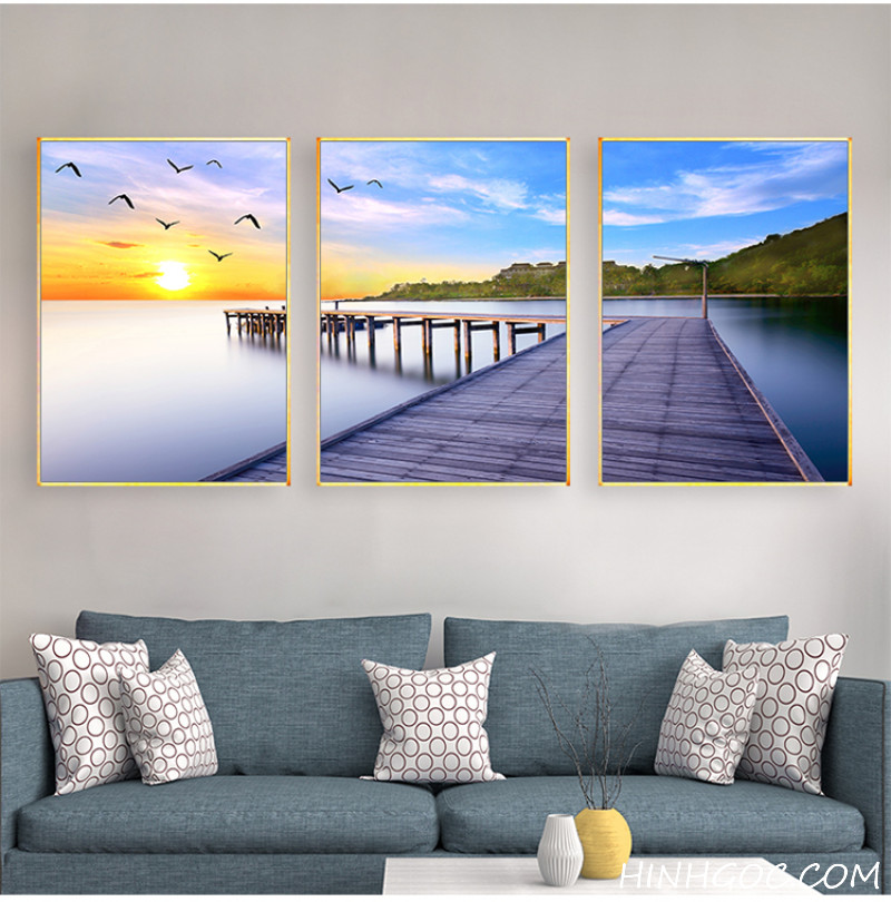 File tranh phong cảnh cầu gỗ trên biển lúc hoàng hôn - HG162