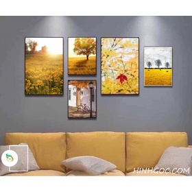File tranh bộ 5 bức kết hợp phong cảnh mùa thu - HG514