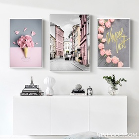 File tranh kết hợp phong cảnh Bắc Âu và hoa hồng - HG343