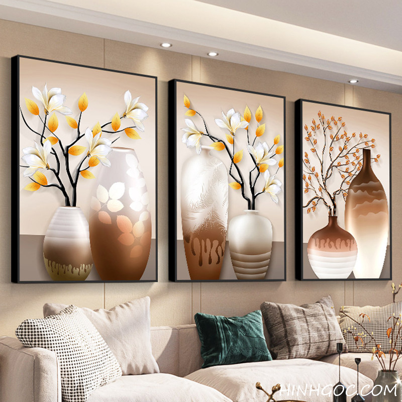 File tranh bình hoa cây phù điêu vẽ tay - BH016