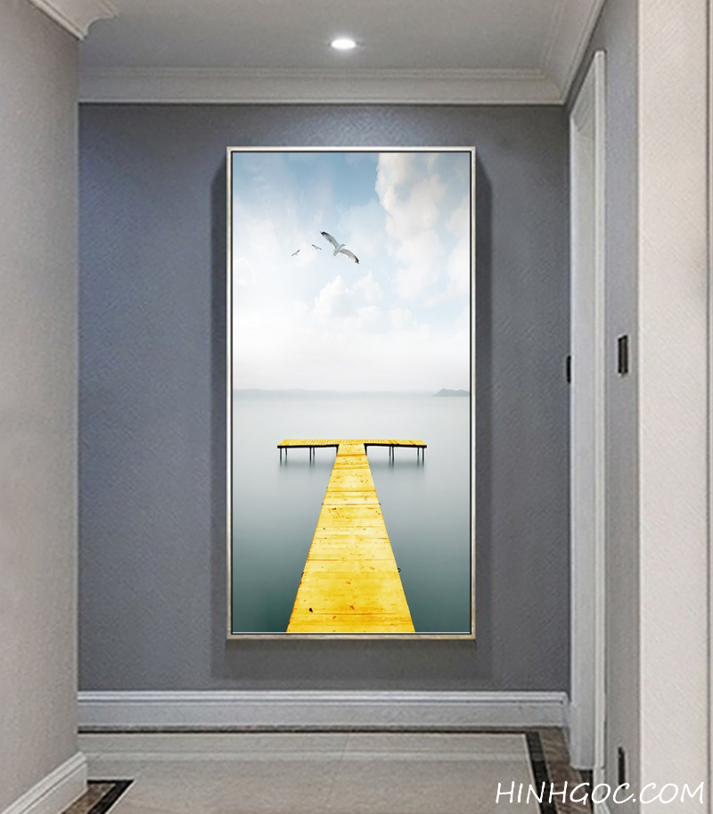 File tranh đơn cầu gỗ vàng trên biển - HG165