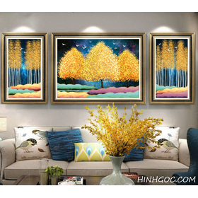 File tranh sơn dầu phong cảnh rừng cây lá vàng - HG3026