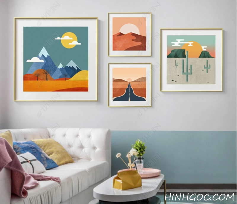 File tranh bộ kết hợp phong cảnh vẽ tay - HG405