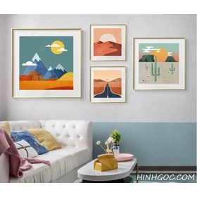 File tranh bộ kết hợp phong cảnh vẽ tay - HG405