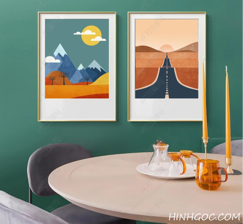 File tranh bộ kết hợp phong cảnh vẽ tay - HG405