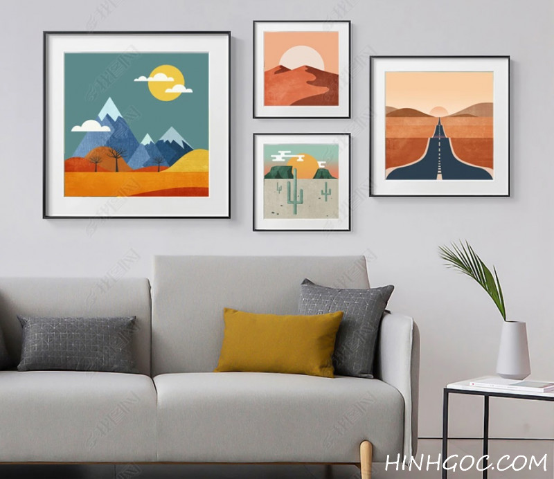 File tranh bộ kết hợp phong cảnh vẽ tay - HG405