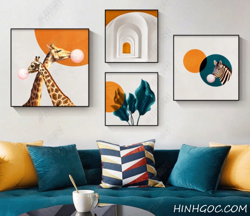 File tranh trang trí kết hợp động vật dễ thương - HG406