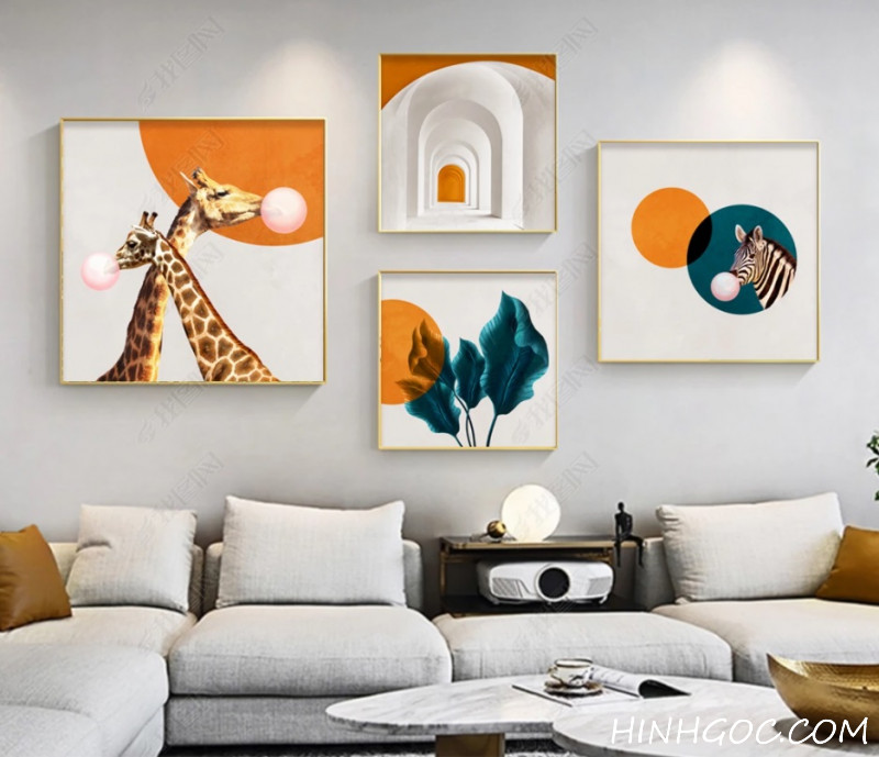 File tranh trang trí kết hợp động vật dễ thương - HG406