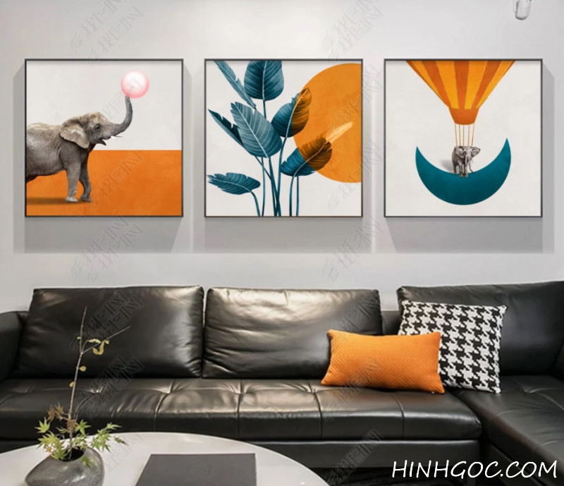 File tranh trang trí kết hợp voi và màu cam hiện đại - HG407