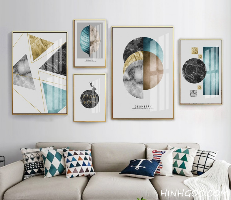 File tranh bộ 5 bức kết hợp trừu tượng hình học - HG521