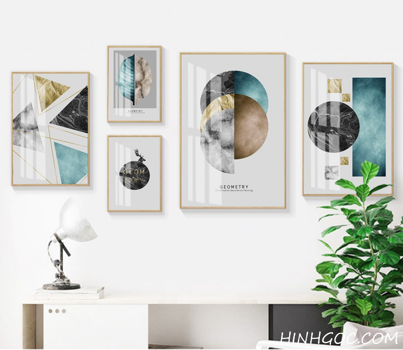 File tranh bộ 5 bức kết hợp trừu tượng hình học - HG521