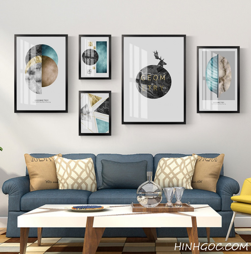 File tranh bộ 5 bức kết hợp trừu tượng hình học - HG521