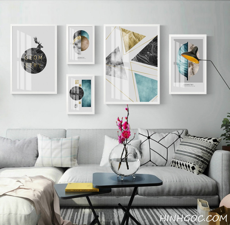 File tranh bộ 5 bức kết hợp trừu tượng hình học - HG521