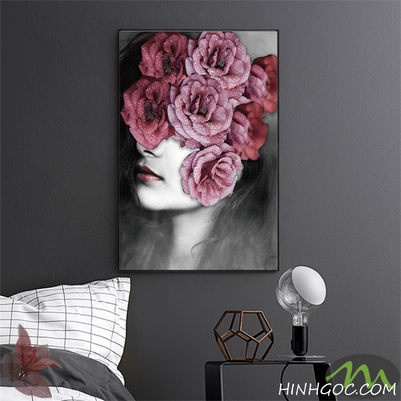 File tranh chân dung nghệ thuật cô gái và hoa - CD0004
