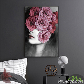 File tranh chân dung nghệ thuật cô gái và hoa - CD0004