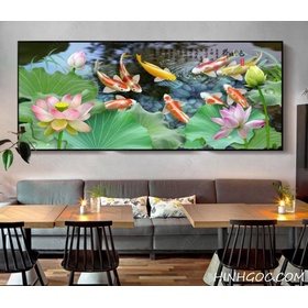 File tranh vẽ ao sen cá chép - HG174