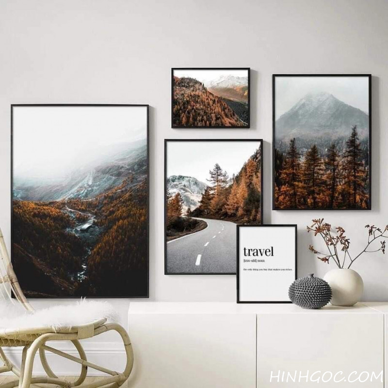 File tranh bộ 5 kết hợp phong cảnh thiên nhiên - HG524