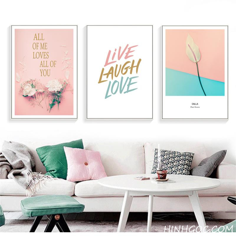 File tranh 5 bức kết hợp hoa tươi nền hồng Bắc Âu - HG527