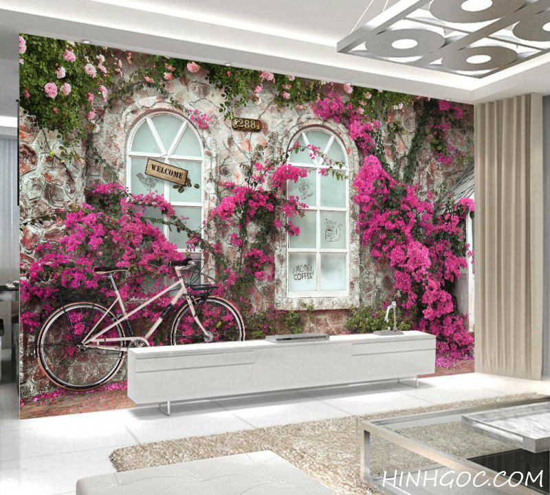 File tranh tường cửa sổ hoa hồng - DT002