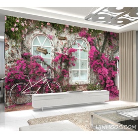 File tranh tường cửa sổ hoa hồng - DT002