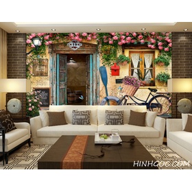 FIle tranh tường hoa hồng leo hiên nhà phong cách châu Âu - DT007