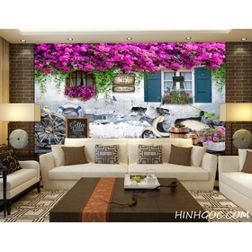 File tranh tường nền hoa giấy trên cửa sổ châu Âu - DT009