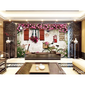 File tranh tường nền hoa hồng trên cửa sổ - DT010