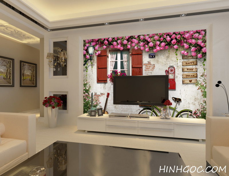 File tranh tường nền hoa hồng trên cửa sổ - DT010