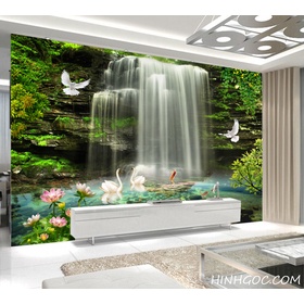 File tranh tường phong cảnh thác nước thiên nga - DT012