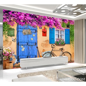 File tranh tường nền hoa giấy trên hiên nhà - DT013