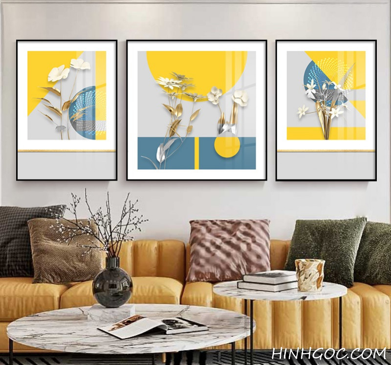 File tranh hoa lá kim loại trên nền hình học - HG359