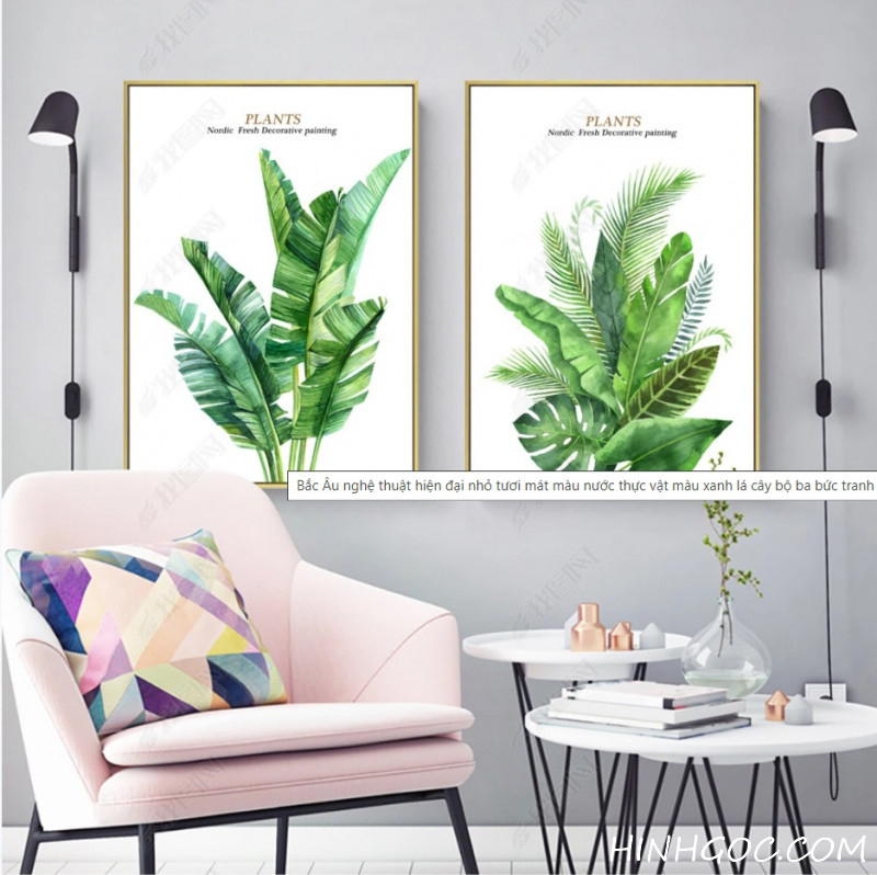 File tranh bộ 3 lá xanh Bắc Âu nghệ thuật - OP17823997