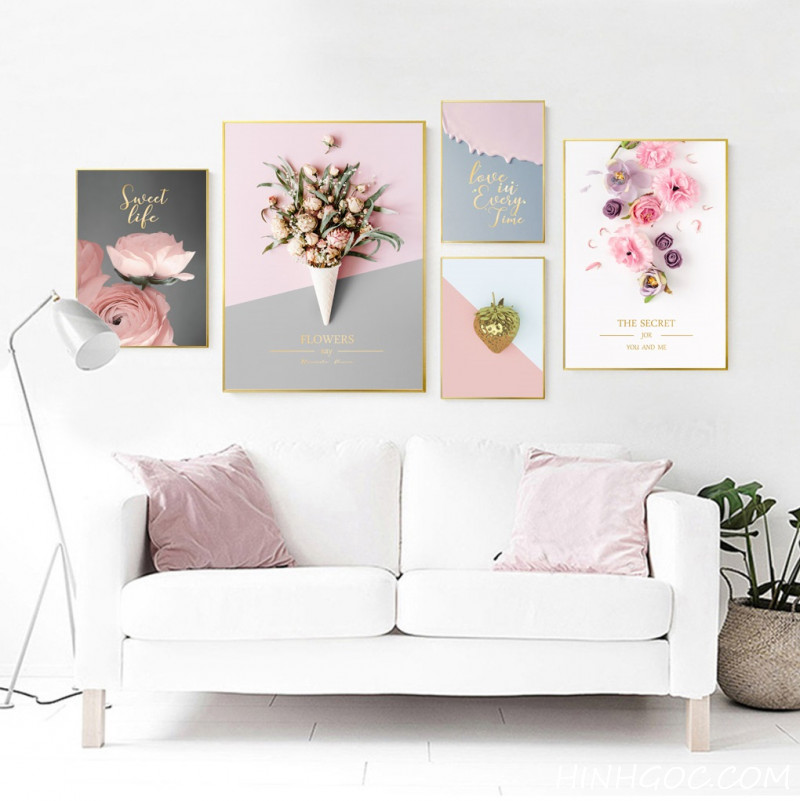 File tranh bộ 5 hoa hồng Bắc Âu nghệ thuật HG5013