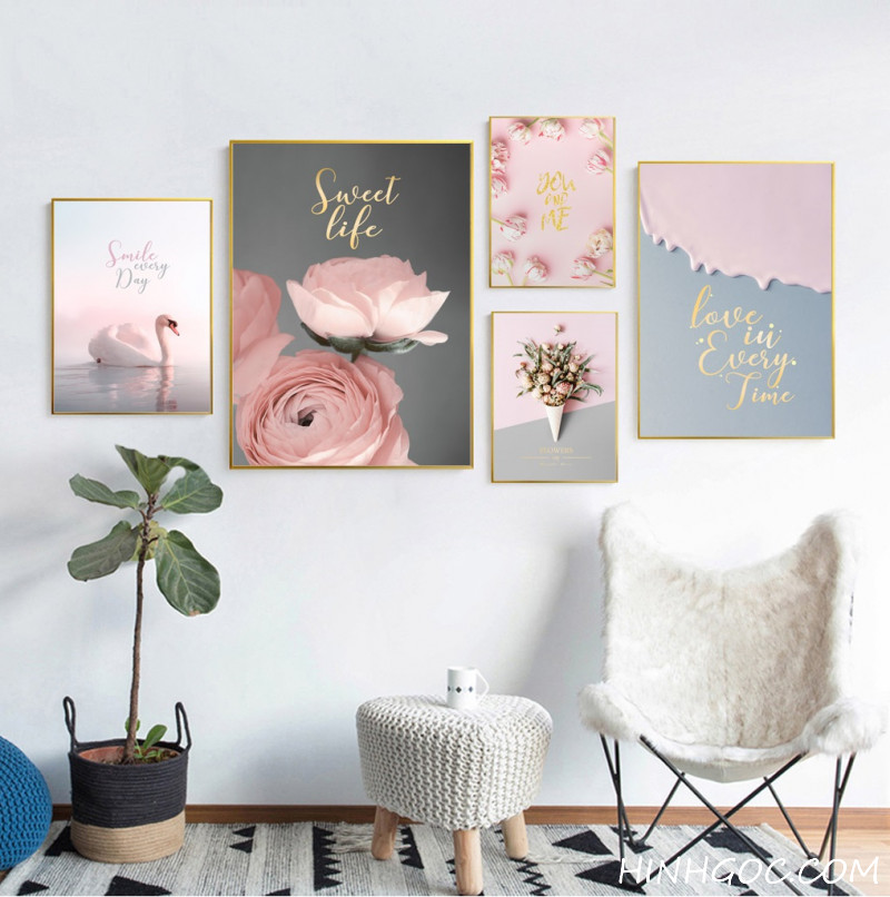 File tranh bộ 5 hoa hồng Bắc Âu nghệ thuật HG5013