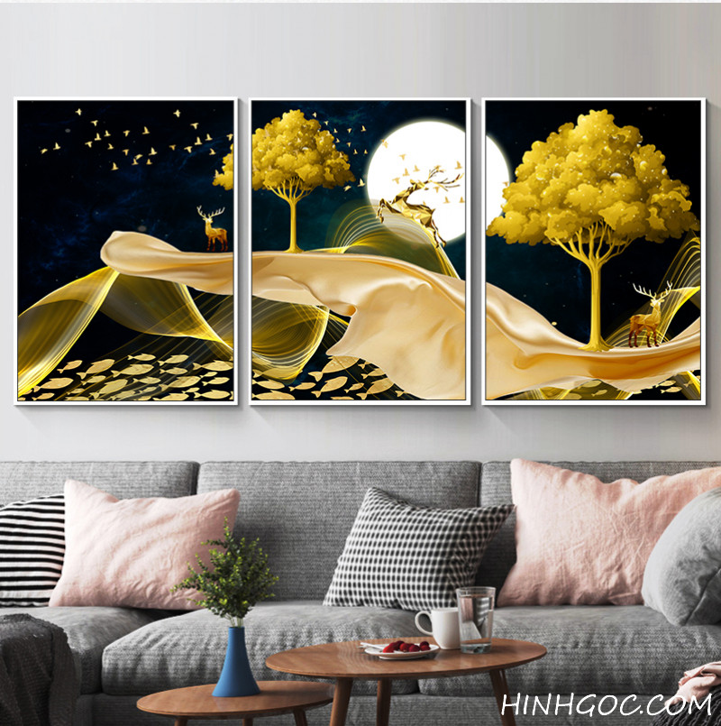 File tranh phong cảnh trừu tượng hiện đại hươu nai - A646