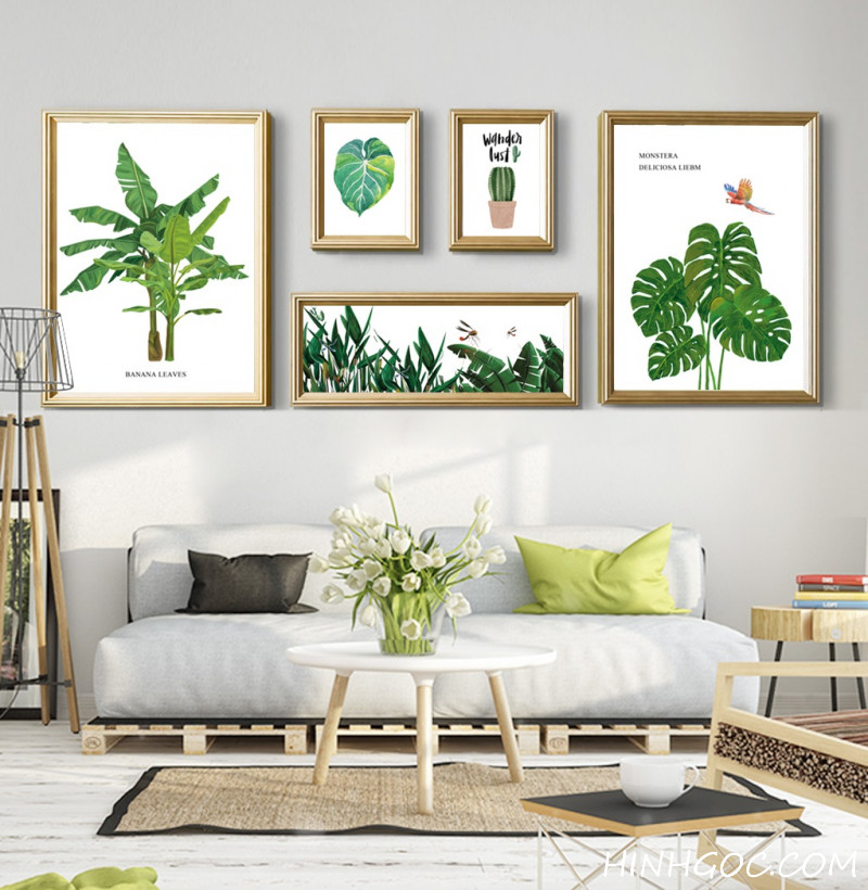 File tranh bộ 5 bức lá cây nhiệt đới - OP17120329