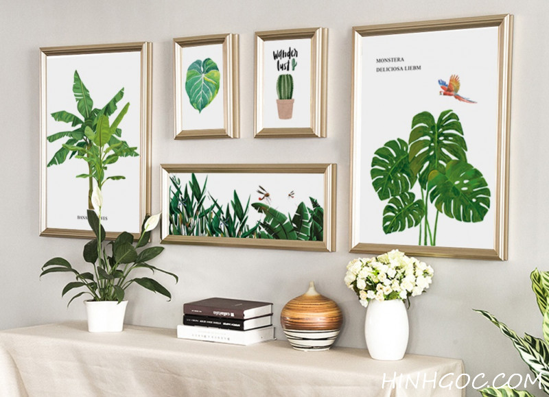 File tranh bộ 5 bức lá cây nhiệt đới - OP17120329