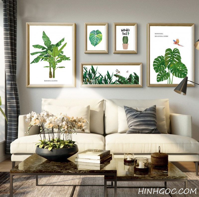 File tranh bộ 5 bức lá cây nhiệt đới - OP17120329