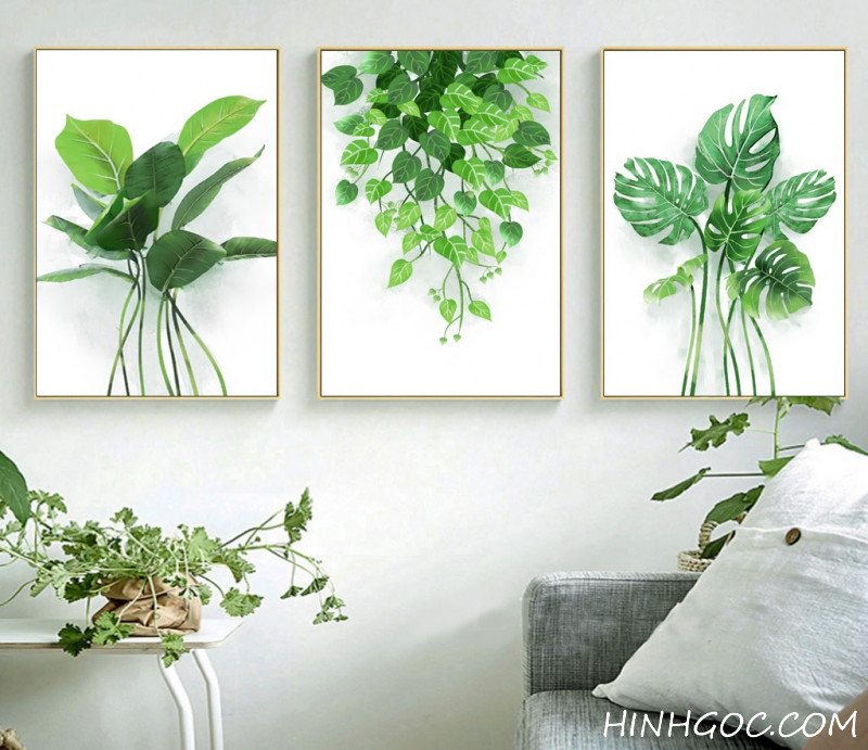 File tranh lá xanh nhiệt đới vẽ tay - HL0001