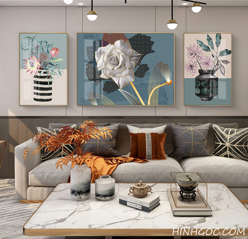 File tranh bình hoa vẽ tay hiện đại - HG361