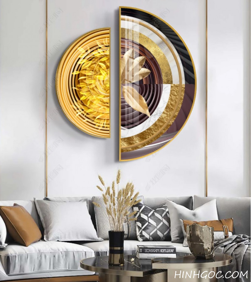 File tranh trừu tượng hình học lá vàng - OP23488636