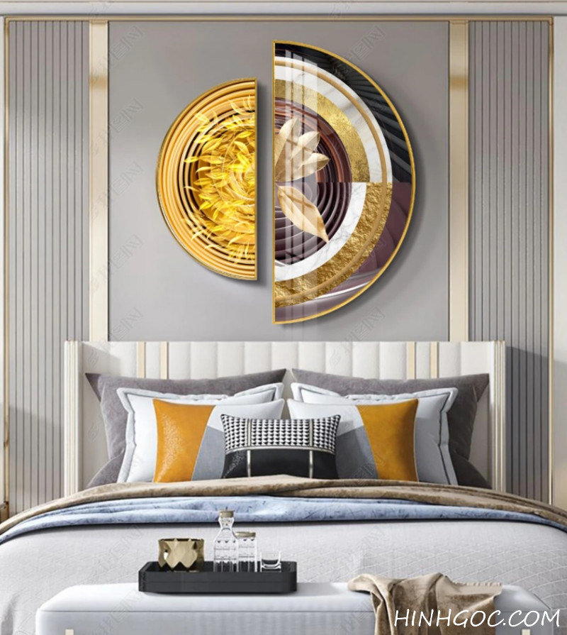 File tranh trừu tượng hình học lá vàng - OP23488636