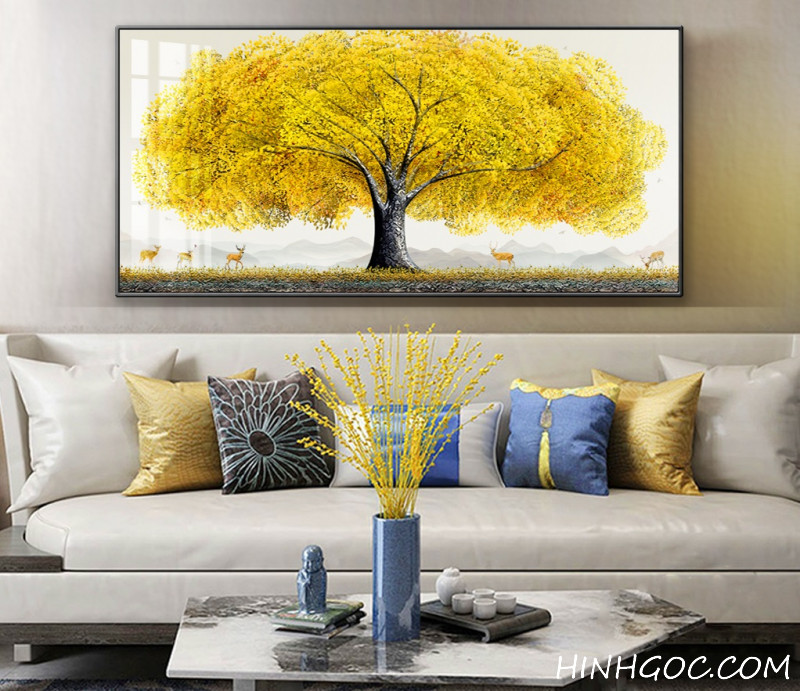 File tranh vẽ tay cây vàng hươu nai tài lộc - OP23727975