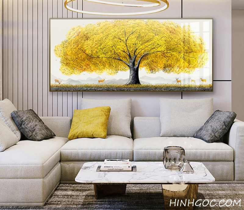 File tranh vẽ tay cây vàng hươu nai tài lộc - OP23727975